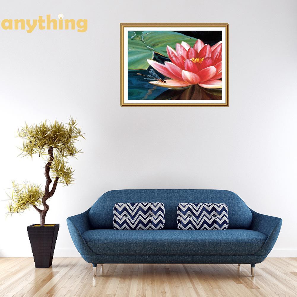 Tranh đính đá 5D tự làm kích thước 40x30cm hình hoa sen trang nhã thanh lịch dùng trang trí nhà