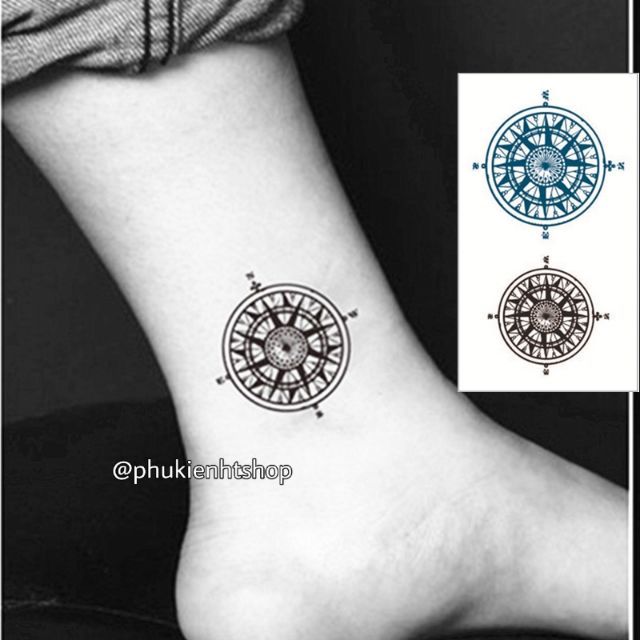 Hình xăm tatoo la bàn. Xăm dán tatoo mini tạm thời, size &lt;10x6cm