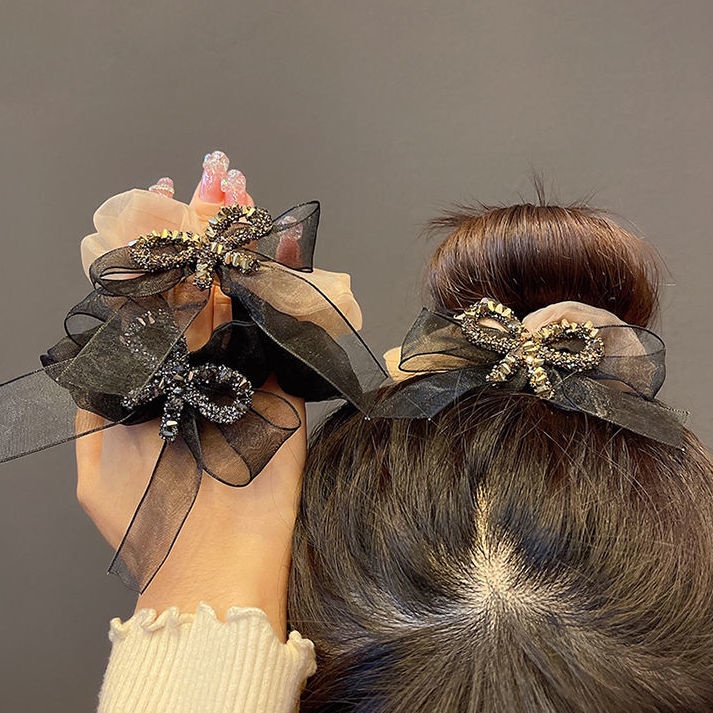Phụ Kiện Buộc Tóc Hình Nơ Màu Hồng Đen Đơn Giản Thời Trang Phong Cách Hàn Quốc