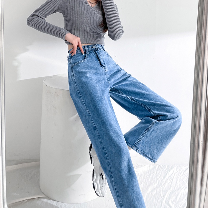Quần jean SUXI lưng cao ống rộng thời trang mùa thu cho nữ