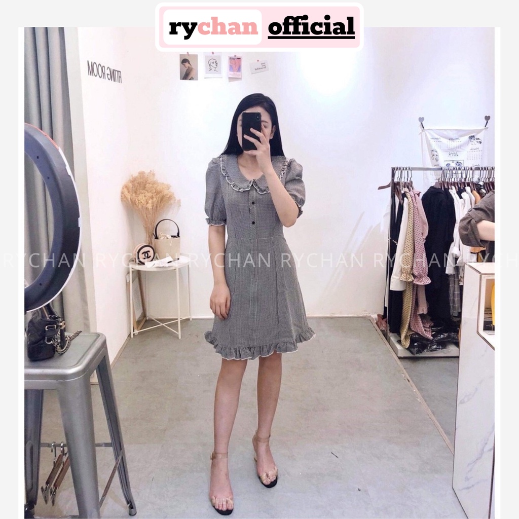 [ẢNH THẬT CUỐI] DX804 - Đầm Xòe Caro Cổ Bèo Viền Trắng 2 Màu