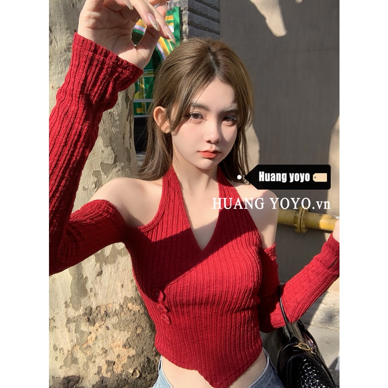Áo dệt kim tay dài trễ vai thời trang cho nữ