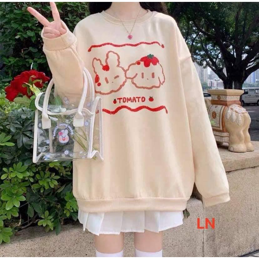 Áo Sweater Nữ Thỏ Con Cún Con Form Rộng Tay Phồng, Áo Nỉ Cute Dễ Thương