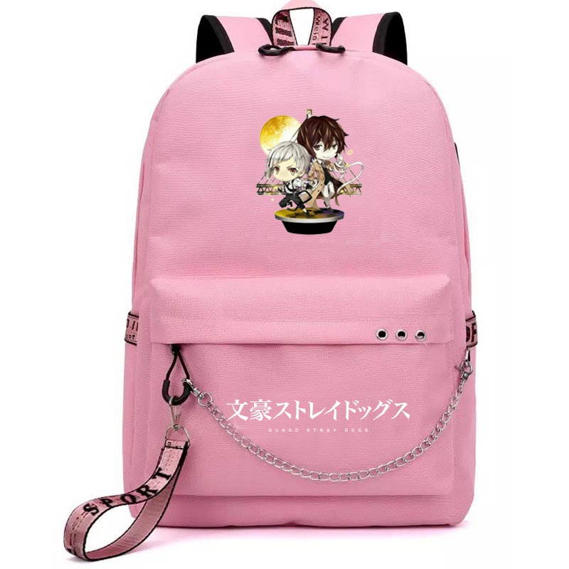 Balo thông minh đen hồng in hình Bungou Stray Dogs chibi anime cặp sách đi học