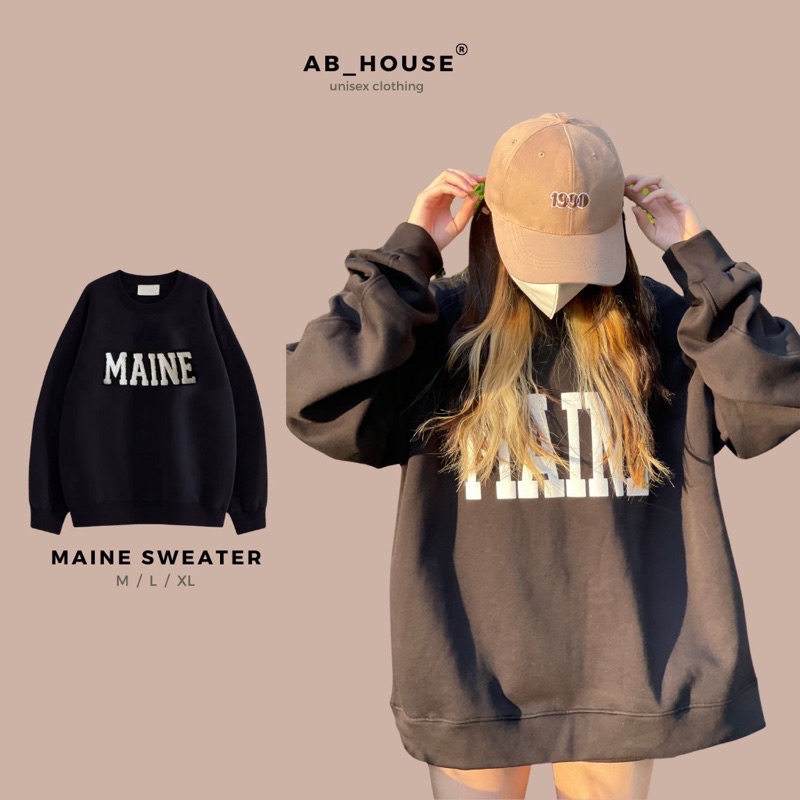 Áo Sweater Nỉ Bông MAINE Form Rộng Unisex Nam Nữ (Ảnh thật/ Có Sẵn) | WebRaoVat - webraovat.net.vn