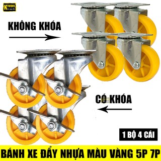 Bánh Xe Đẩy Hàng Nhựa Màu Vàng 2 Cái Nhiều Size 5P 7P Có Khóa Chịu Lực Tốt