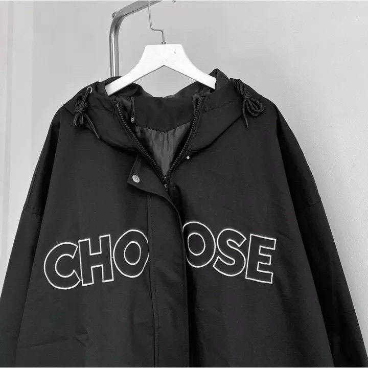 Áo Khoác Kaki in CHOOSE Có Nón form rộng, bên trong lót dù, chất dày dặn