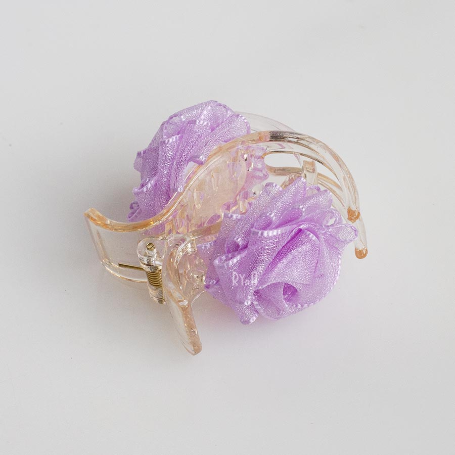 Kẹp tóc càng cua 3 răng hoa hồng voan RYA 71442