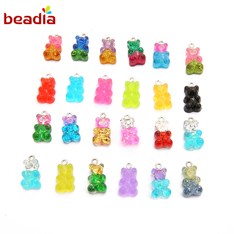 Phụ kiện BEADIA hình gấu Gummy bằng nhựa resin nhiều màu dễ thương dùng làm đồ trang sức/ dây chuyền/ móc khóa diy