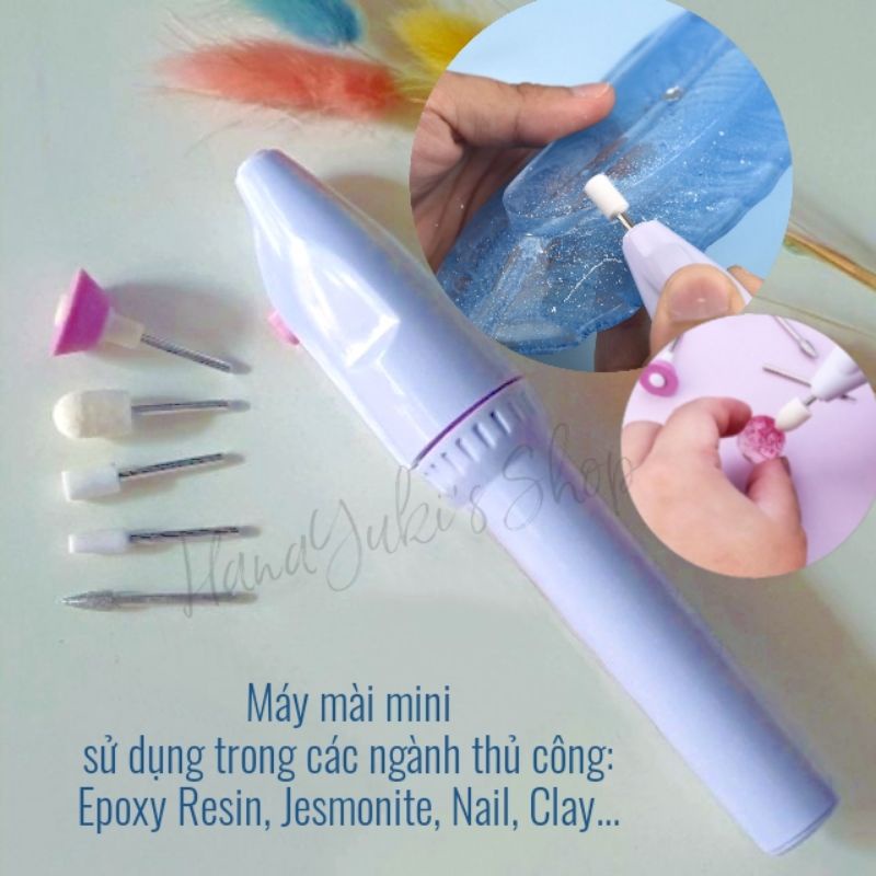 Bộ máy mài cầm tay 6 chi tiết ( sử dụng Pin) dùng trong Resin, Jesmonite , Clay, nail, đồ thủ công