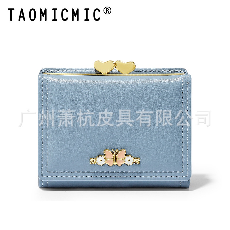 Ví Ngắn Ba Ngăn Đựng Thẻ / Tiền Xu Đính Nơ Đơn Giản Dễ Thương Thời Trang Cho Nữ Sinh Giá Đỡ