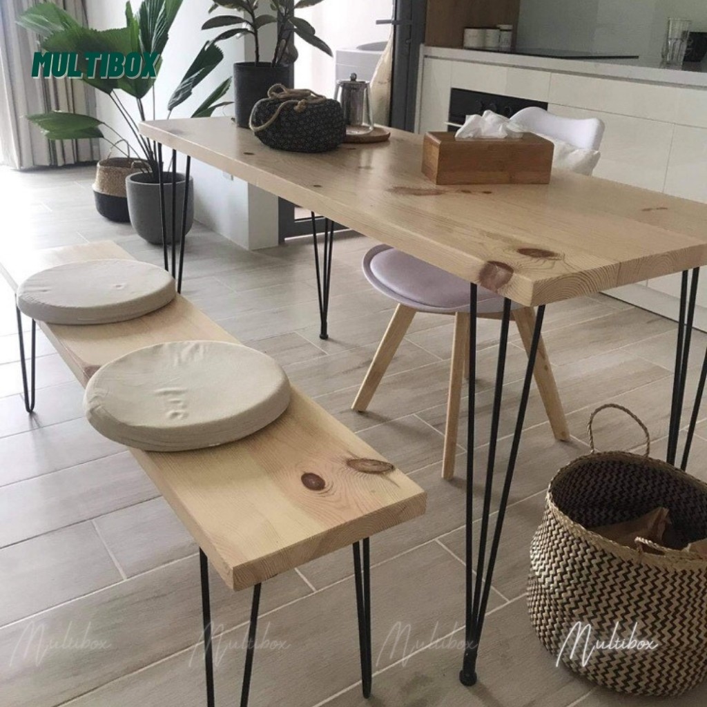 Bàn Làm Việc Custom 140x60x75 Chân Sắt Hairpin, Bàn Ăn Gia Đình Dài Màu Tự Nhiên/ Rustic