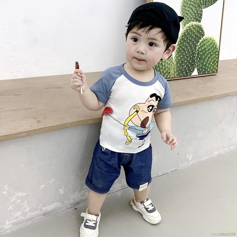 Bộ áo thun ngắn tay in hình hoạt hình + quần ngắn cho bé trai