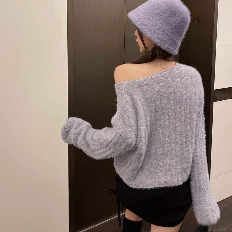 Áo Dệt Kim Tay Dài Cổ Chữ V Màu Sắc Trẻ Trung Cho Nữ