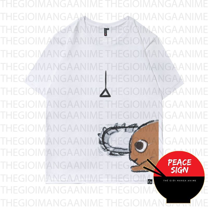 Áo thun phông trắng in hình POCHITA CHAINSAW MAN phong cách anime chibi xinh xắn thời trang nam nữ M5