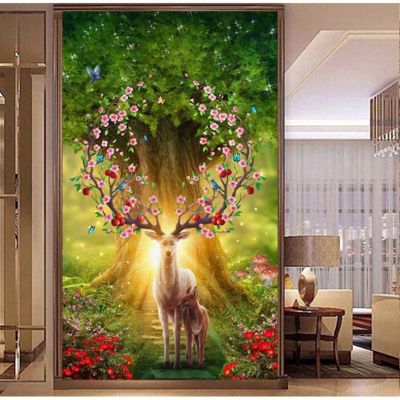 tranh thêu kín cả nền hươu nai tài lộc fj0789 (97×148) FJ0788 (65X98)