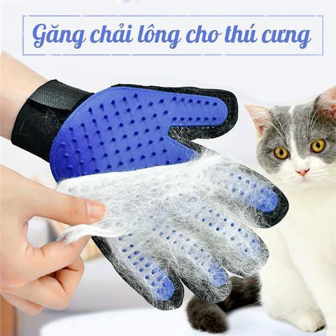 Găng tay vải lấy lông rụng tắm chó mèo.