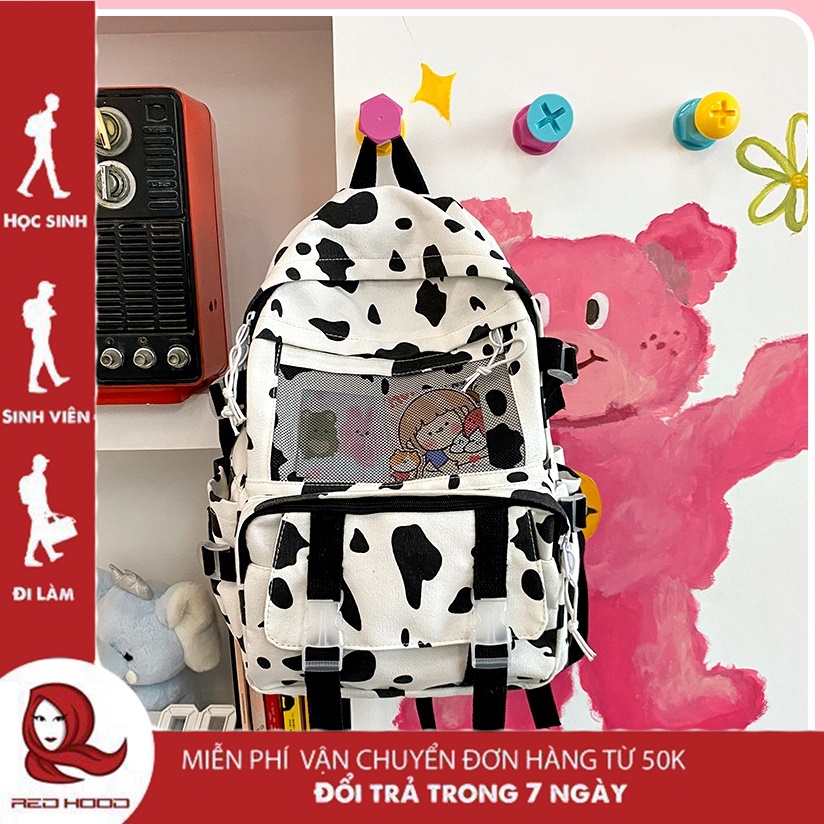 Balo Ulzzang Nữ Phong Cách Hàn Quốc Cao Cấp, Ba lô vải cavans đi học cao cấp hoạ tiết độc đáo REDHOOD-RD021