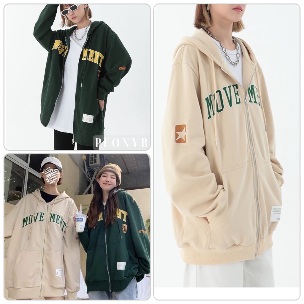 Áo Khoác Nỉ Move Ment PEONYB Unisex  Hoodie zip form rộng tay bồng kiểu dáng oversize cá tính hàn quốc đẹp