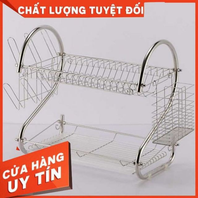 Giá úp bát INOX 2 tầng có khay hứng nước HÀNG L1 DÀY DẶN