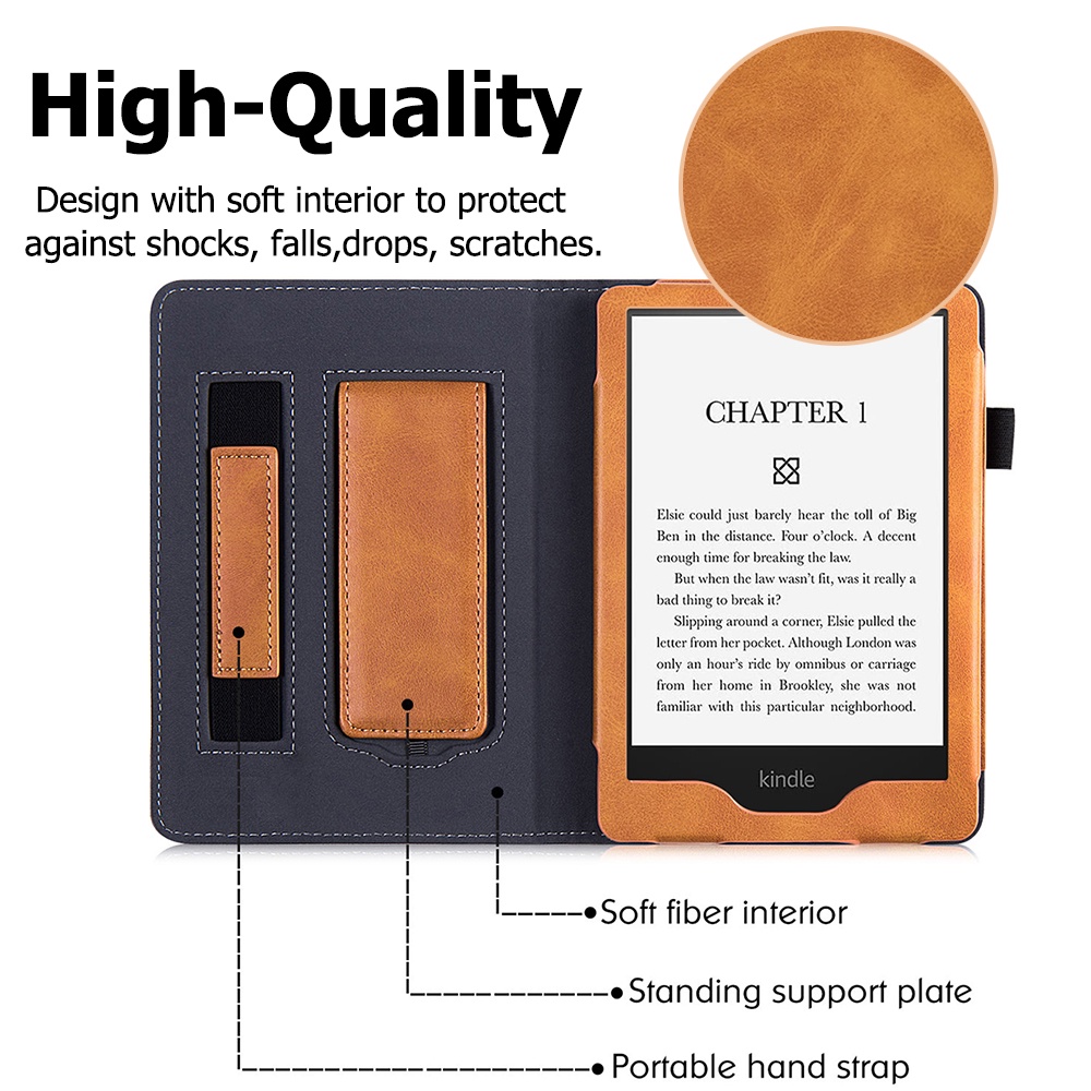 Miimall Bao Da  Kindle Paperwhite 11 Máy Đọc Sách PU Thức Ngủ Kèm Dây Đeo Tay Tiện Dụng Cho 6.8" Paperwhite 11th