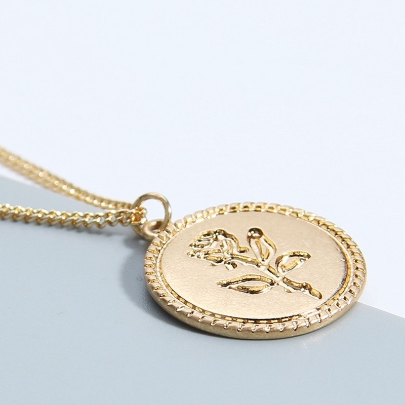 1 Vòng cổ Hợp Kim Mặt Tròn Khắc Hình Hoa Hồng Phong Cách Vintage