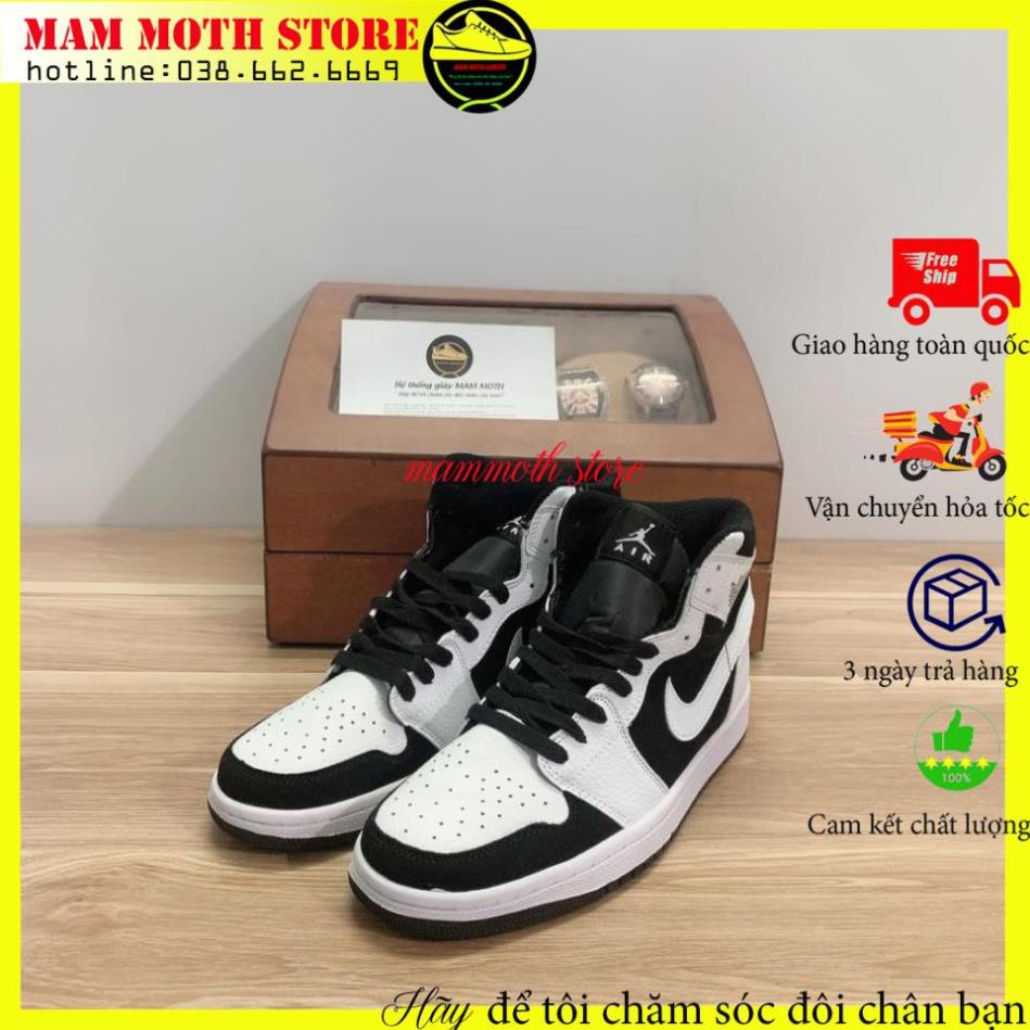 Giày jd, sneaker nam nữ,air jor dan 1 mid white black trắng đen cao cổ full size linh pk MAMMOTH