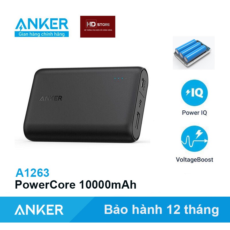 Pin Sạc dự phòng  ANKER PowerCore 10000mAh Sạc nhanh IQ Iphone Ipad  - Mã A1263