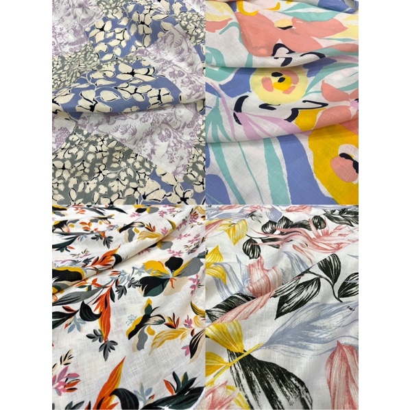 Vải Linen Tưng Premium hoạ tiết, màu hoa nổi bật nhưng ko sến ah - Khổ vải 1m40