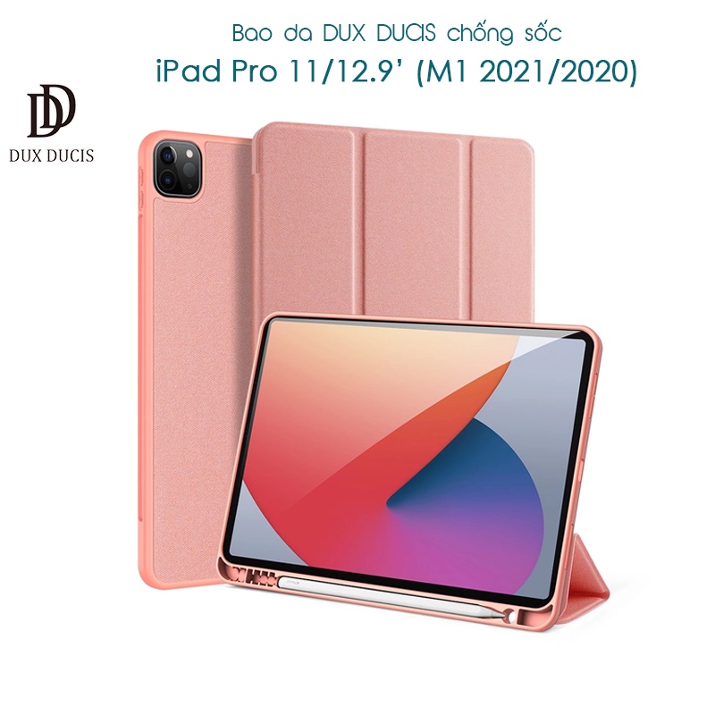 Bao da DUX DUCIS iPad Pro 11 12.9 inch (M1-2021 2020) (DOMO SERIES) - Mặt lưng TPU mềm, Có ngăn đựng bút - Hồng thumbnail