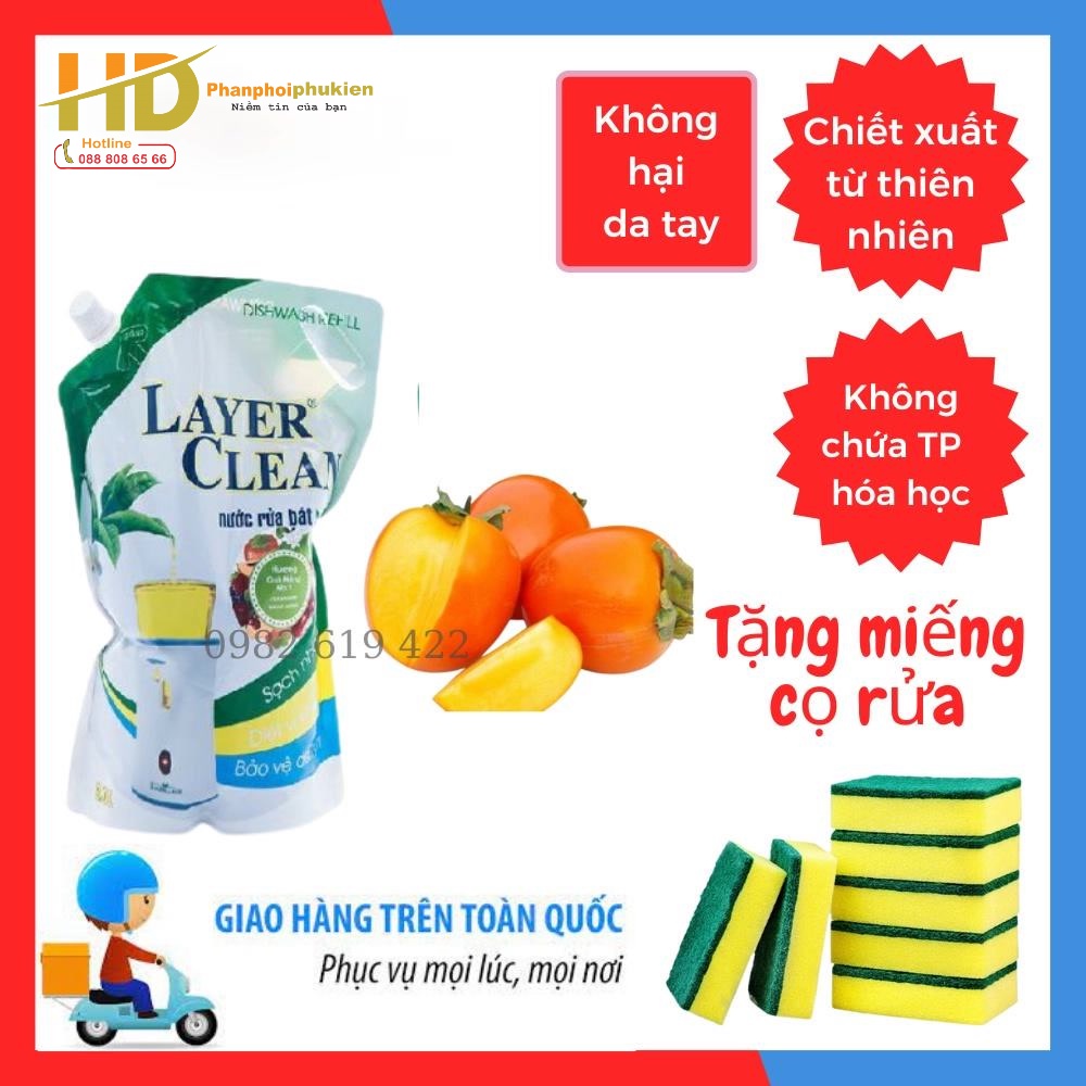 Nước rửa chén bát hữu cơ Layer Clean Hương Quế, Hương Quả Quýt, Hương Quả Hồng loại 2Lit - Tặng miếng mút cọ rửa cao cấp