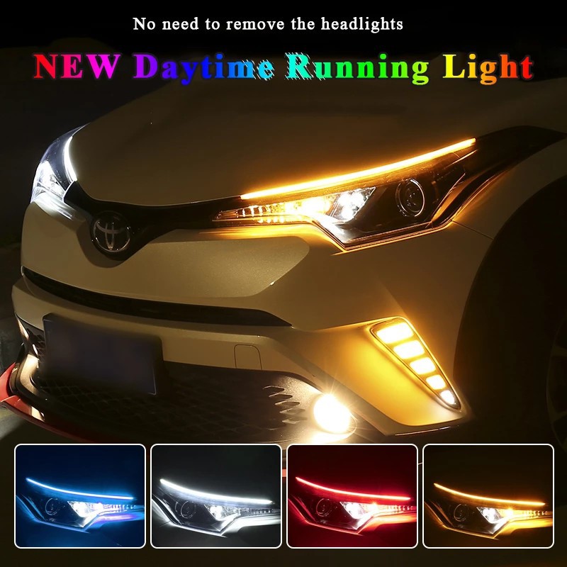 UNI-SHINE 2 cái 30 cm 45 cm 60 cm Led DRL Đèn chạy ban ngày Quét tín hiệu Quét tín hiệu Không thấm nước Hướng dẫn mềm linh hoạt DRL Dải LED cho Lắp ráp ánh sáng xe hơi