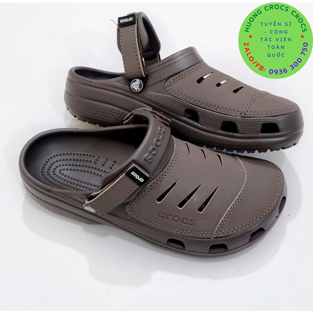 DÉP SỤC CROCS YUKON SPORT CLOG CHO NAM MÀU NÂU, chuẩn xịn, full box
