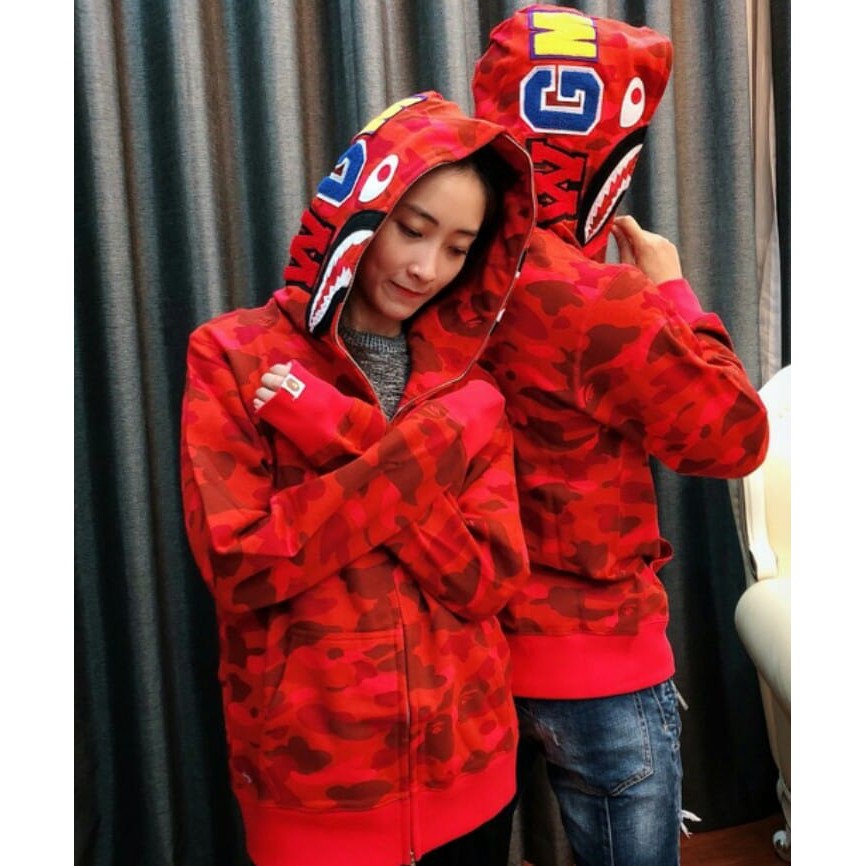 Áo khoác Bape cá mập camo đỏ ,bape camo đỏ ,bape shark đỏ nam nữ