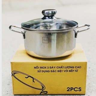 Nồi Fivestar inox 3 đáy 430 Sand nắp kính đủ sz 18-20-24