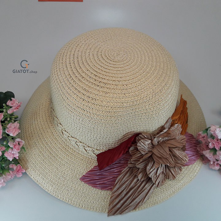 Mũ cói rộng vành đi biển, nơ hoa cao cấp thời trang GIATOT.shop, ảnh thật