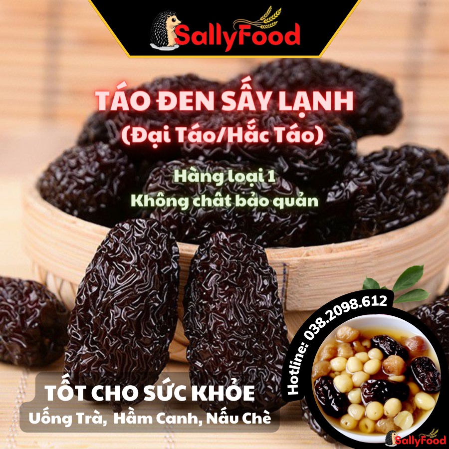 Táo Đen Hữu Cơ SallyFood 1kg Táo Tàu Đen  Organic Khô Sấy Lạnh Dẻo Ngọt Ngon Dày Thịt Nông Sản Sạch