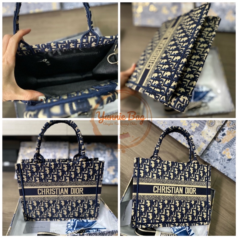 Túi tote Diio'r kèm khăn voan hàng chuẩn có sẵn, Video ảnh thật