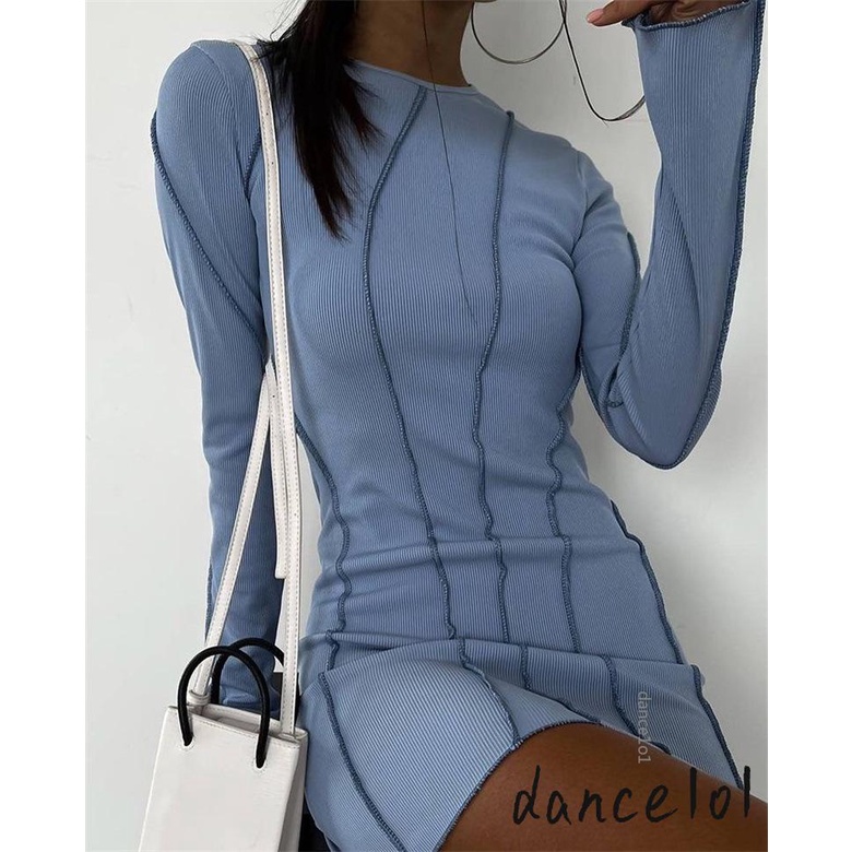 Đầm Tay Loe Dài Cổ Tròn Màu Sắc Tương Phản 1O1-Female