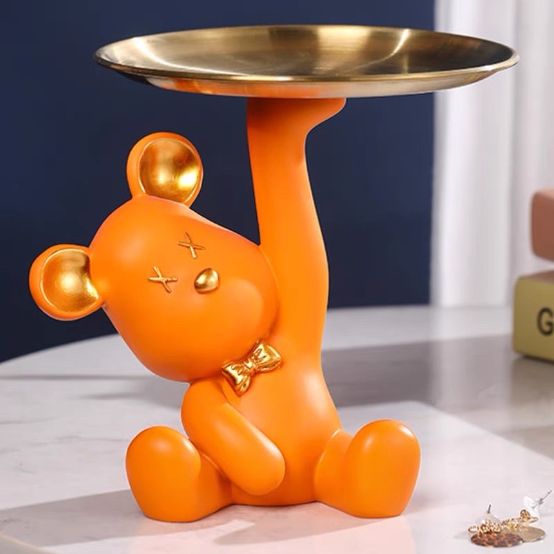 Tượng Gấu bê khay đựng mỹ phẩm trái cây trang trí, làm quà tặng sinh nhật- khai trương nhiều màu.