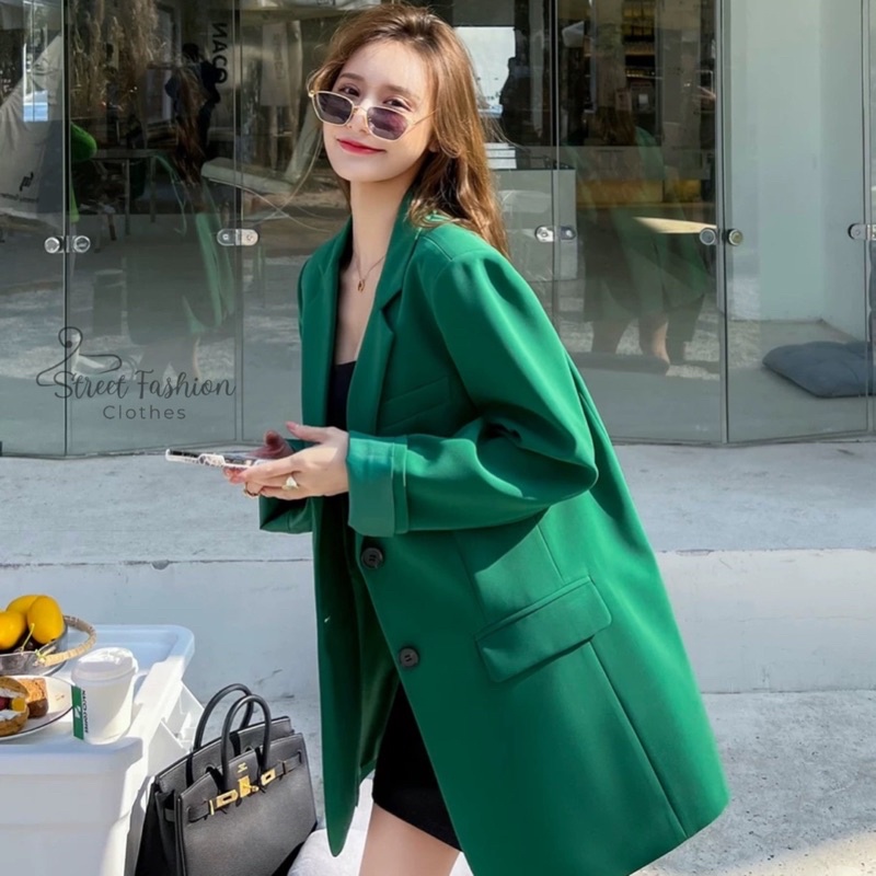 Áo vest nữ dáng suông dài rộng phong cách Hàn Quốc, áo blazer nữ 3 màu hot trend