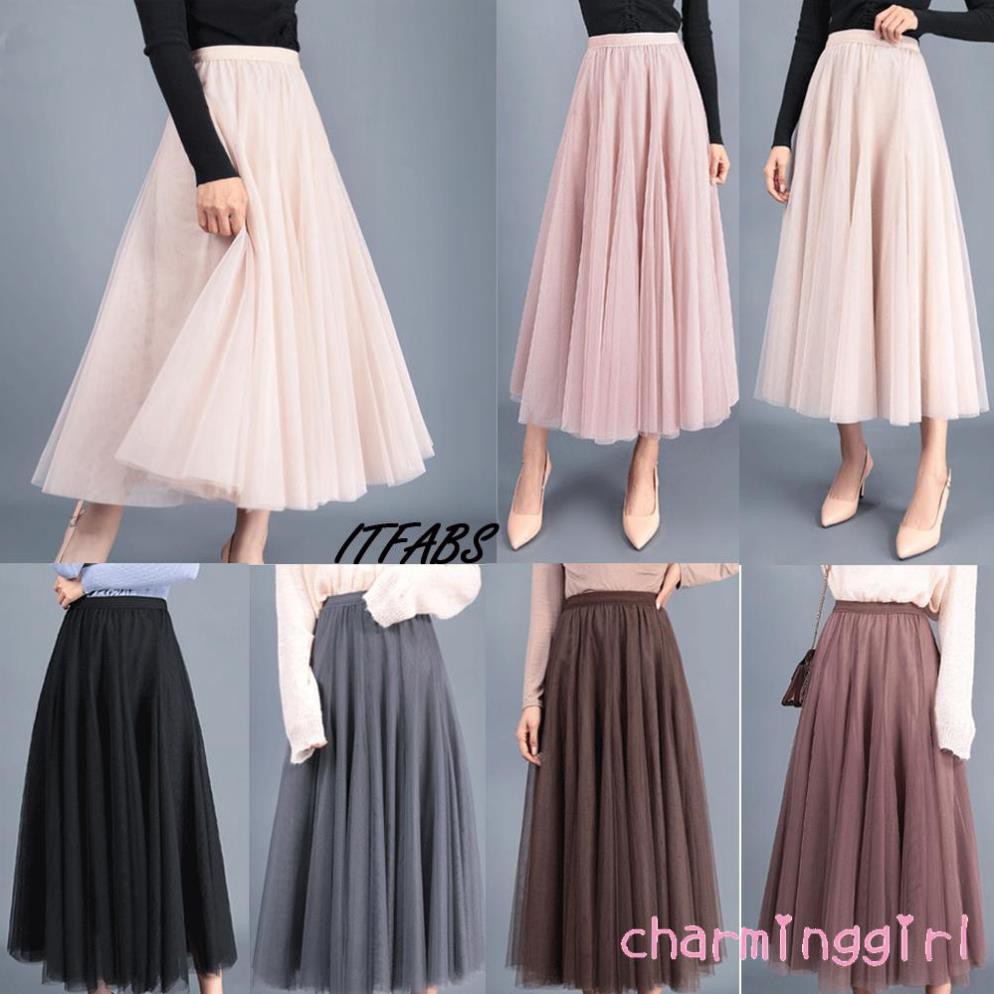 Chân Váy Dài Phối Ren Lưới Xuyên thấu Nữ Tính