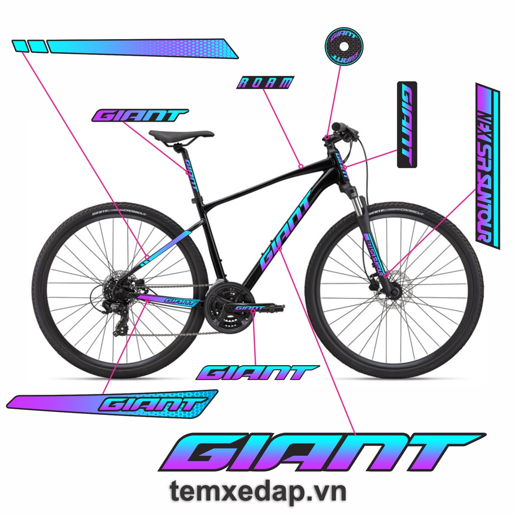 Tem decal dán đổi màu sườn xe đạp đường phố GIANT ROAM 4 2022 (Sơn sườn đen) | Sticker xe đạp | Temxedap.vn