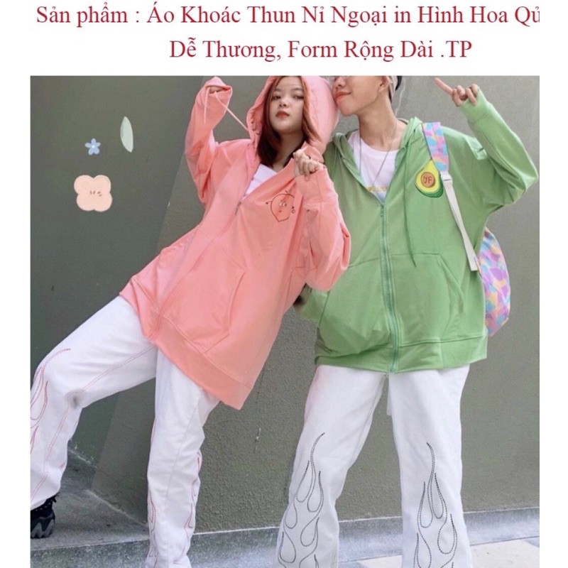 Áo Khoác Thun Nỉ Ngoại in Hình Hoa Qủa Siêu Dễ Thương, Form Rộng Dài