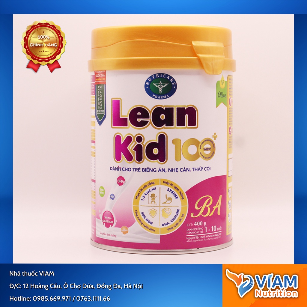 Sữa Lean Kid 100+ BA 1-10 tuổi 400g & 900g - Dành cho trẻ Biếng Ăn