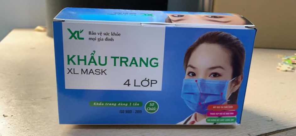 Khẩu trang 4 lớp xanh Xuân Lai hộp 50 cái lọc bụi và vi khuẩn