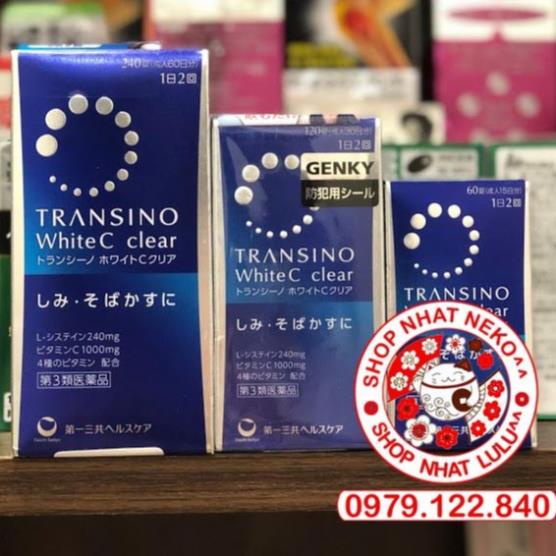 Hộp 60/120/240 viên uống Transino white C trắng da, mờ nám Nhật bản (Xanh/Trắng)