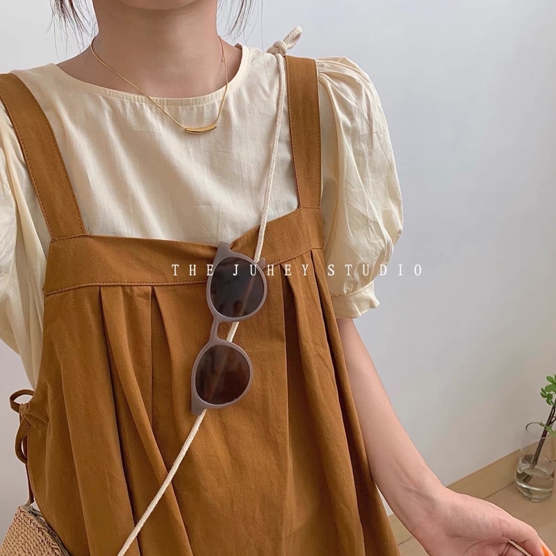 Set váy yếm màu vàng đất vintage