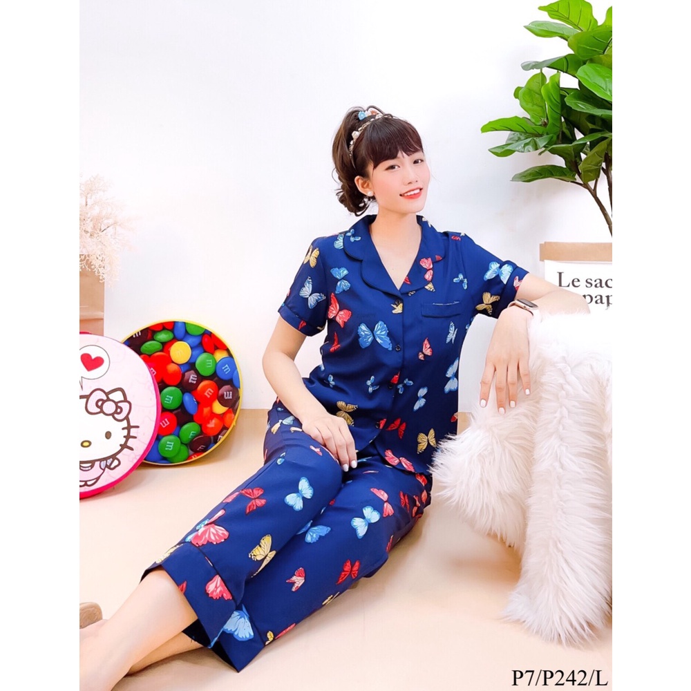 [FREESHIP 50K]Đồ Bộ Mặc Nhà NHISTORE Pijama Quần Dài Tay Ngắn Lụa Mango Họa Tiết Dễ Thương Freesize Dưới 57kg