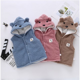 Áo khoác ghi lê chần bông có nón cộc tay cho bé trai bé gái trong mùa đông ấm áp TSS042